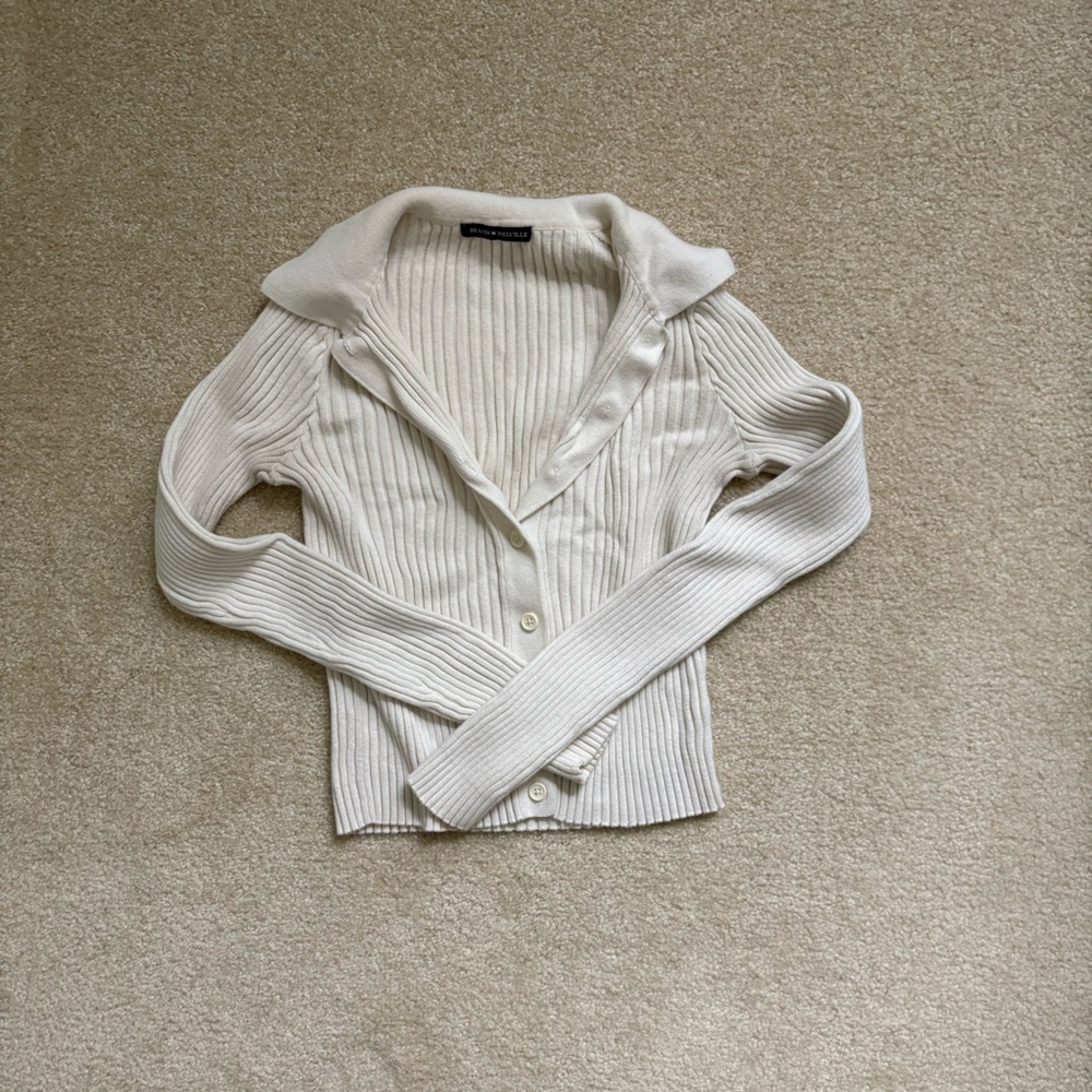 White Ribbed Women's Button Up Top